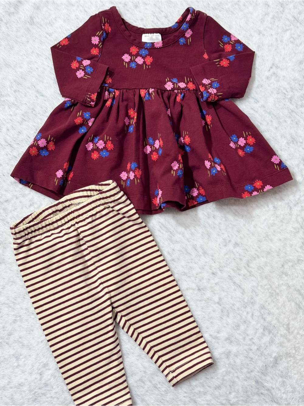 Hanna Andersson Burgundy Floral Dress Leggings Set 0-3M Baby Girl Organic Cotton